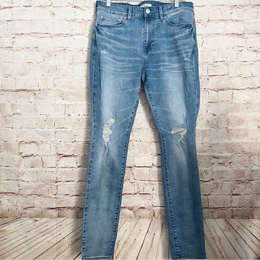 Pacsun stacked skinny jeans paint splatter light wash